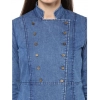 Women's Denim Solid 3-4th Sleeves Regular Top (Blue)