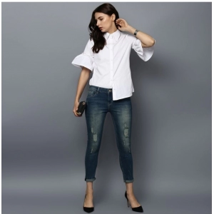 Generic Women's Cotton Solid Bell Sleeve Top (White)