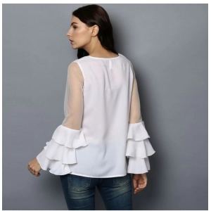 Generic Women's Polyester Solid Tier Sleeve Top (White)