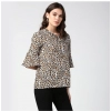 Women's Polyester Animal Print Bell Sleeve Top (Orange - Black)