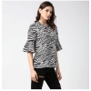 Women's Polyester Animal Print Bell Sleeve Top (Black - White)