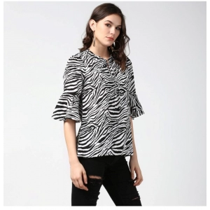 Generic Women's Polyester Animal Print Bell Sleeve Top (Black - White)
