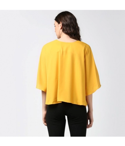 Women's Polyester Solid Cape Sleeve Top (Yellow)