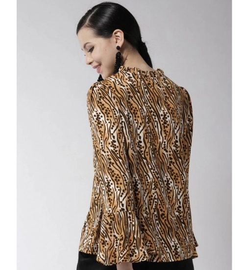 Women's Polyester Printed Bell Sleeve Top (Orange - Black)