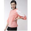 Women's Polyester Colour Block Slit Sleeve Top (Pink)