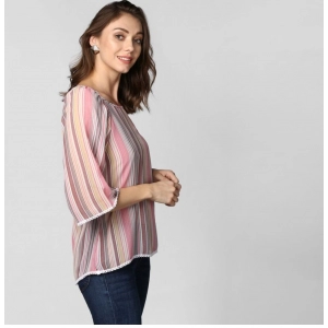 Generic Women's Polyester Striped 3-4th Sleeves Top (Pink)