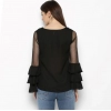 Women's Polyester Solid Tier Sleeve Top (Black)