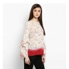 Women's Rayon Crepe Printed Ruffle Sleeve Top (Off White - Red)