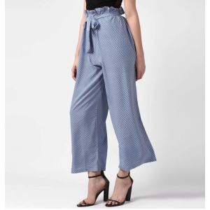 Generic Women's Polyester Striped Elasticated Trousers (Blue)