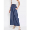 Dropship Women's Denim Solid Smocked Trousers (Navy Blue)