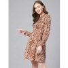 Dropship Women's Polyester Floral Long Sleeves Above Knee Dress (Rust)