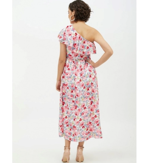 Women's Polyester Floral One Shoulder Calf-length Dress (Multicolor)