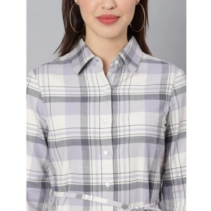 Generic Women's Cotton Checkered Long Sleeves Above Knee Dress (Grey)
