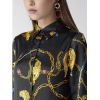 Women's Satin Printed Long Sleeves Standard Length Shirt (Black - Gold)