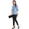 Women's Denim Solid 3-4th Sleeves Standard Length Shirt (Blue)