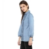 Women's Denim Solid 3-4th Sleeves Standard Length Shirt (Blue)