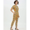 Dropship Women's Polyester Printed Half Sleeve Long Jumpsuit (Yellow)