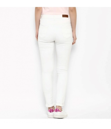 Women's Denim Solid Buttoned Jeans (White) Women's Denim Solid Buttoned Jeans (White)