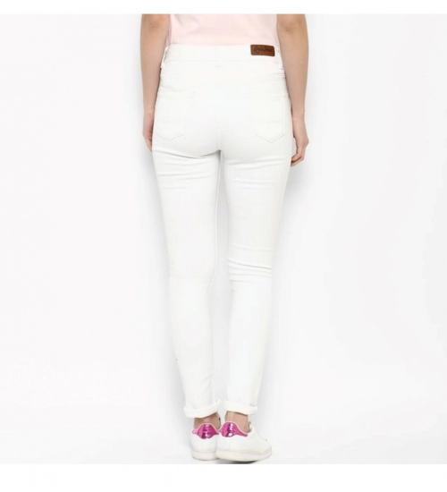 Women's Denim Solid Buttoned Jeans (White)