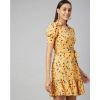 Women's Polyester Floral Short Sleeve Above Knee Dress (Yellow)