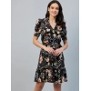 Dropship Women's Polyester Floral Short Sleeve Above Knee Dress (Black)