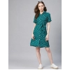 Dropship Women's Polyester Polka Short Sleeve Above Knee Dress (Blue - White)