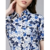 Dropship Women's Polyester Floral Short Sleeve Above Knee Dress (Blue - White)