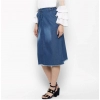 Dropship Women's Denim Washed Buttoned Skirt (Blue)