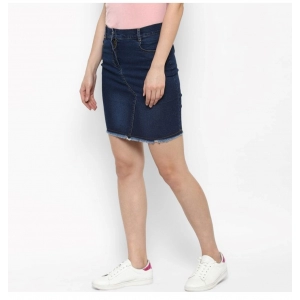 Generic Women's Denim Stitching Pattern Buttoned Skirt (Blue)