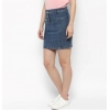 Dropship Women's Denim Front Pocket Buttoned Skirt (Blue)
