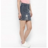 Dropship Women's Denim Tie Up Buttoned Skirt (Blue)