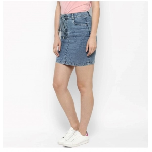 Generic Women's Denim Draw String Buttoned Skirt (Blue)
