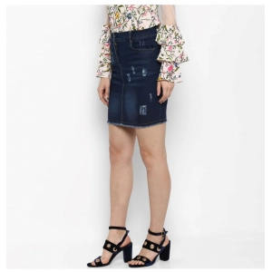 Generic Women's Denim Distressed Buttoned Skirt (Blue)
