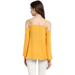 Generic Women's Rayon Embellished Cold Shoulder Regular Top (Mustard Yellow)