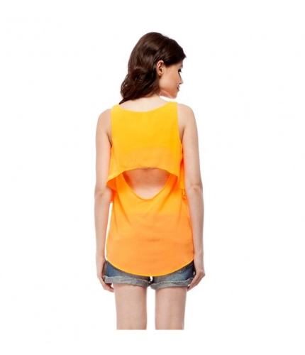 Women's Polyester Solid Sleeveless Regular Top (Orange)
