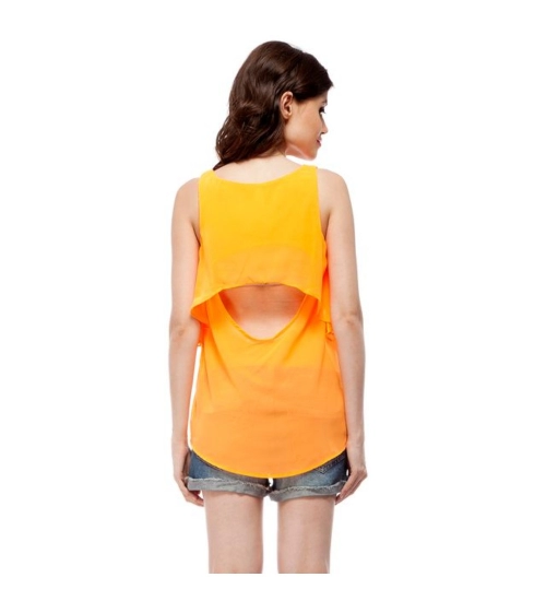 Women's Polyester Solid Sleeveless Regular Top (Orange)