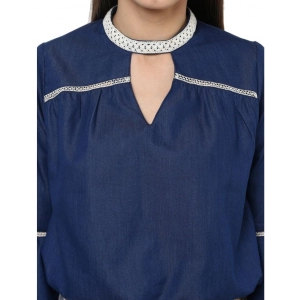 Generic Women's Polyester Solid Bell Sleeve Regular Top (Blue)