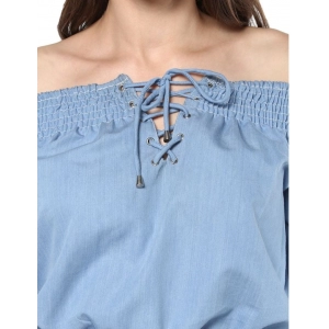 Generic Women's Denim Solid 3-4th Sleeves Regular Top (Blue)