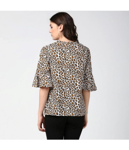 Women's Polyester Animal Print Bell Sleeve Top (Orange - Black)