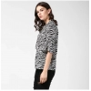 Women's Polyester Animal Print Bell Sleeve Top (Black - White)