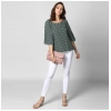 Women's Polyester Printed 3-4th Sleeves Top (Green)