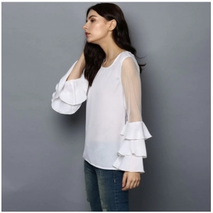 Generic Women's Polyester Solid Tier Sleeve Top (White)