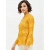 Women's Cotton Lace Inserts Long Sleeves Top (Yellow)
