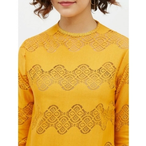 Generic Women's Cotton Lace Inserts Long Sleeves Top (Yellow)