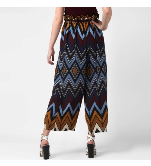 Women's Polyester Chevron Elasticated Trousers (Multicolor)