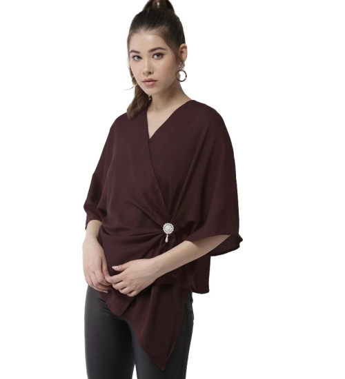 Women's Polyester Solid Cape Sleeve Top (Maroon)