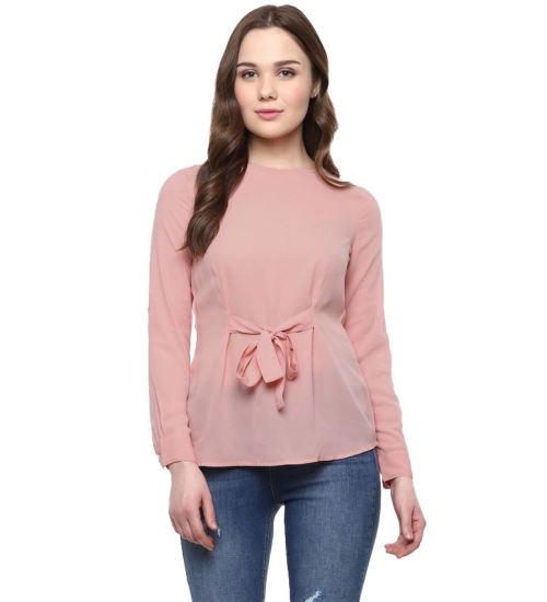 Women's Polyester Solid Long Sleeves Regular Top (Pink)