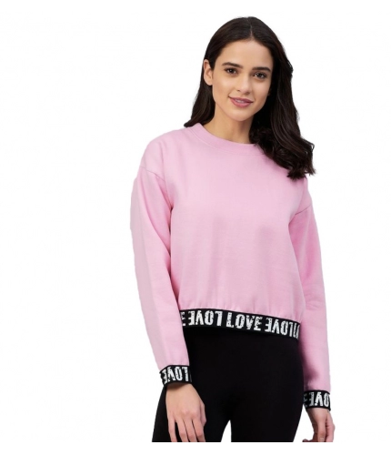 Women's Fleece Solid Long Sleeves Sweatshirt (Pink)
