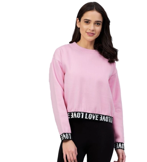 Women's Fleece Solid Long Sleeves Sweatshirt (Pink)
