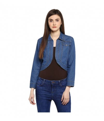 Women's Denim Solid 3-4th Sleeves Shrug (Blue)